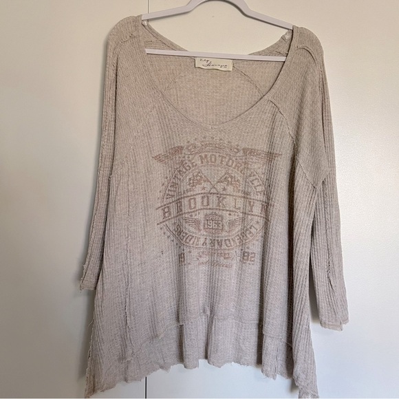 Vintage Havana Tops - Vintage Havana est 1954 Khaki Waffle Knit Long Sleeve Shirt size small